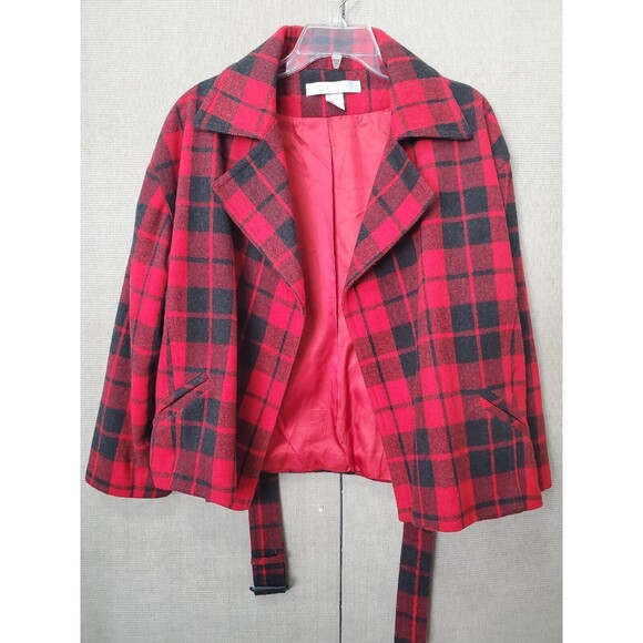 The Limited Vintage Open Front Belted Plaid Wool Blend Jacket Size Medium/Large - Picture 6 of 9